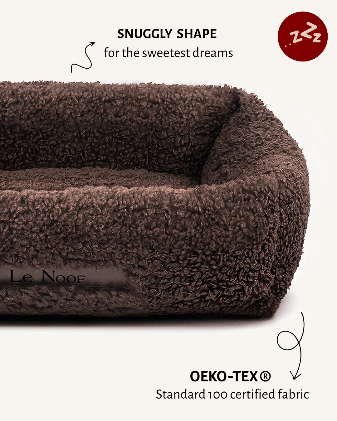 Brown luxe teddy sofa dog bed, Le Noof