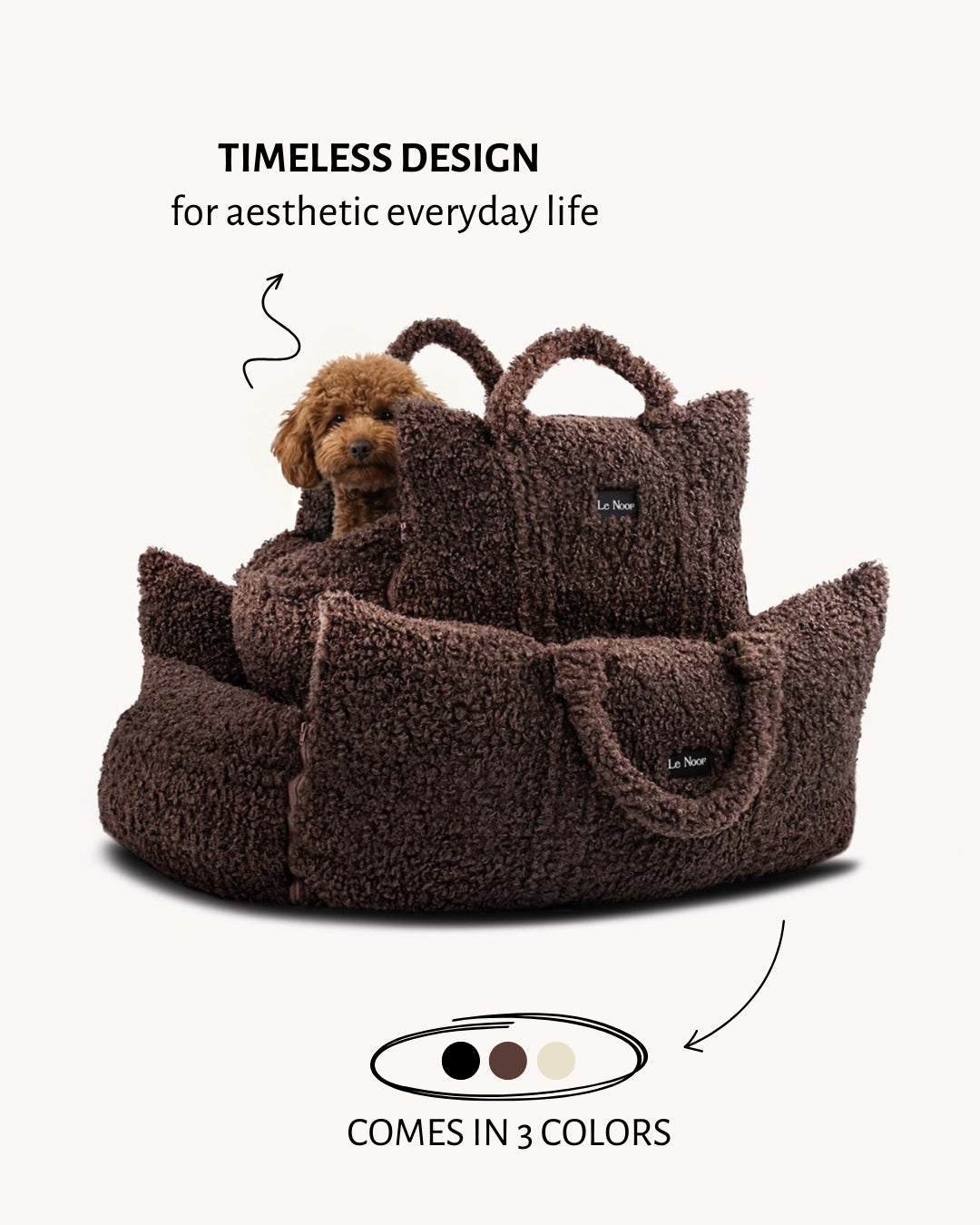 Brown teddy travel car dog bed bestseller, Le Noof