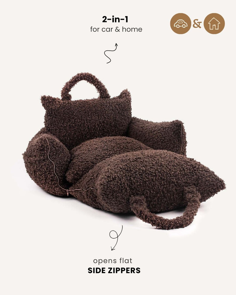 Brown Teddy Travel Car Dog Bed