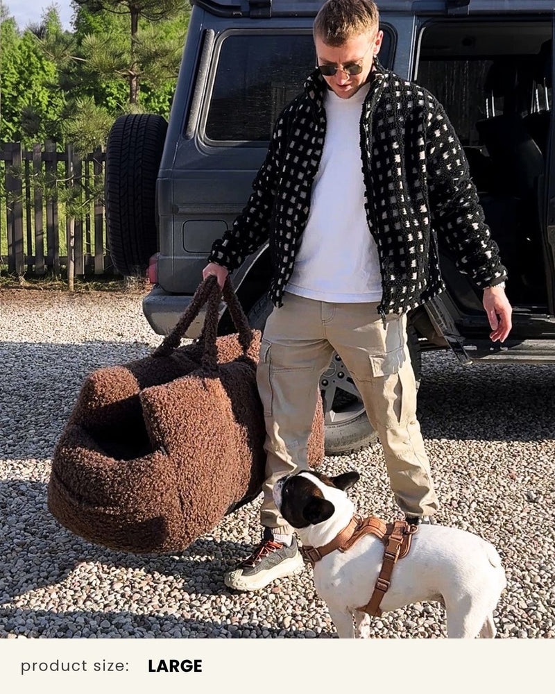 Brown Teddy Travel Car Dog Bed