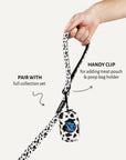 Cow print dog leash with poop bag holder, Le Noof