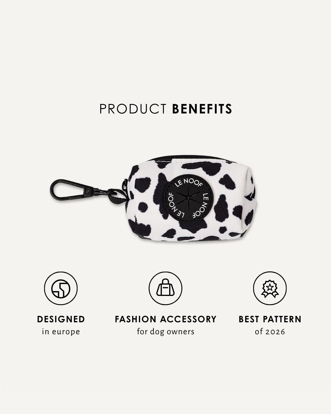 Cow print dog poop bag holder, Le Noof