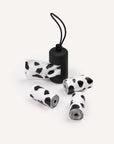 Biodegradable cow print poop bags with black poop bag holder