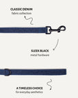 Dark blue denim dog leash close-up, Le Noof