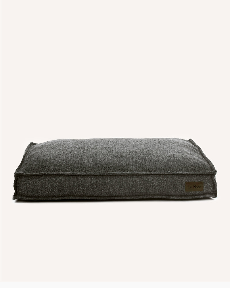 Grey Le Noof Premium Boucle Square dog bed on white background