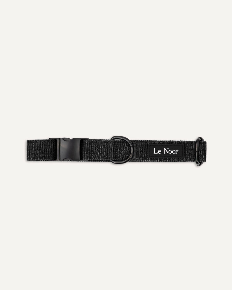 Dark washed denim dog collar made by Le Noof