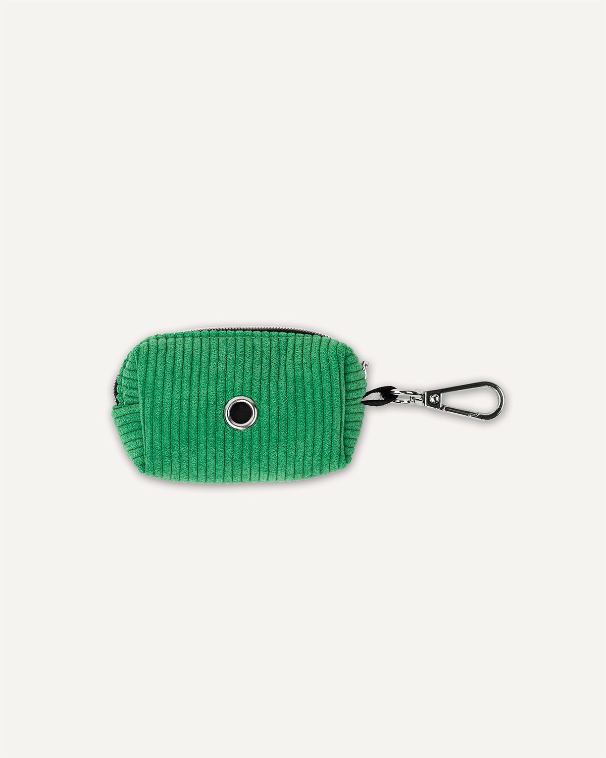 Green corduroy dog poop bag holder back view