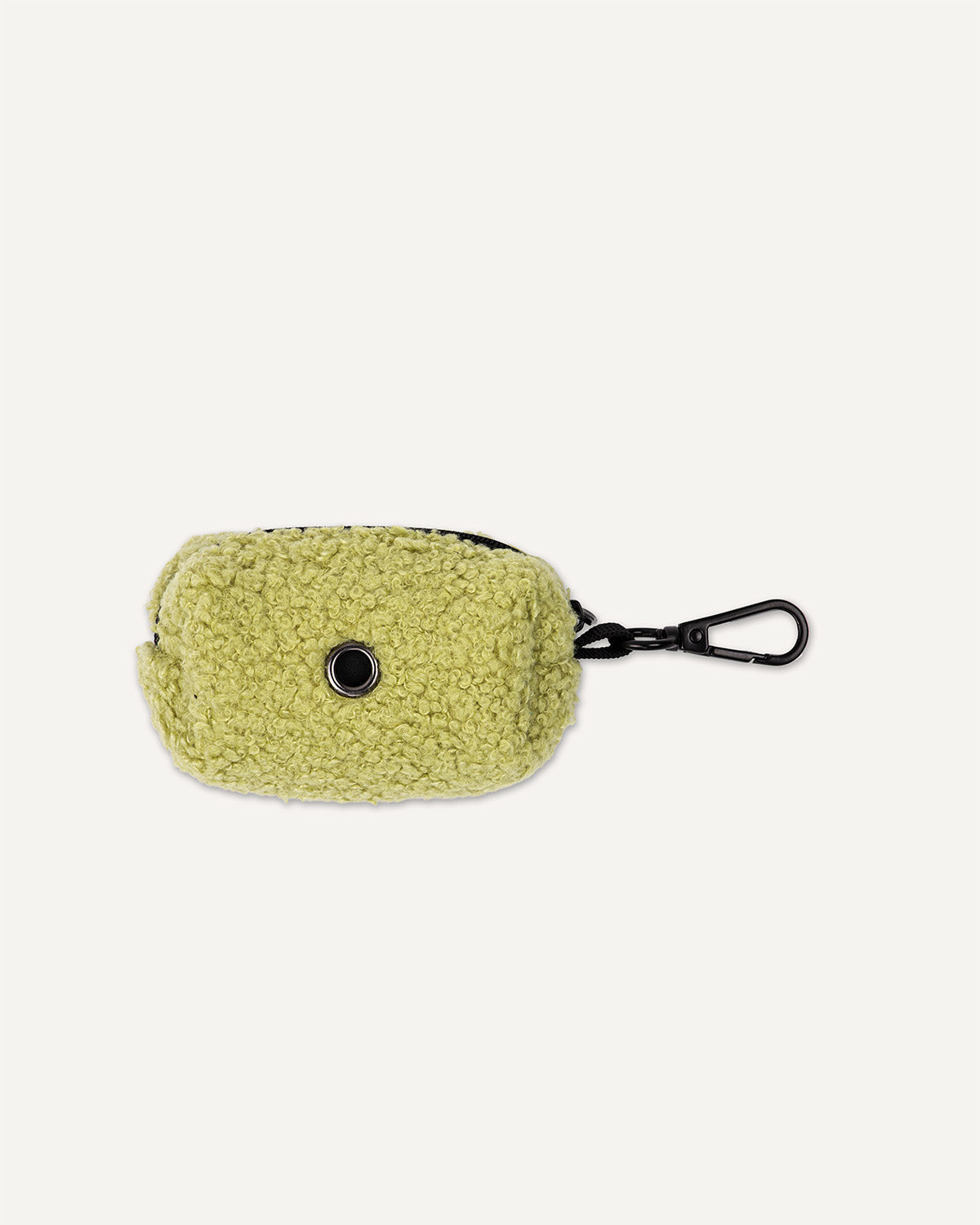 light green teddy dog poop bag holder back view