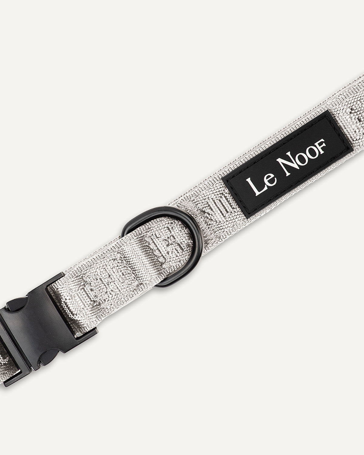 grey jacquard dog collar close up image with Le Noof logo