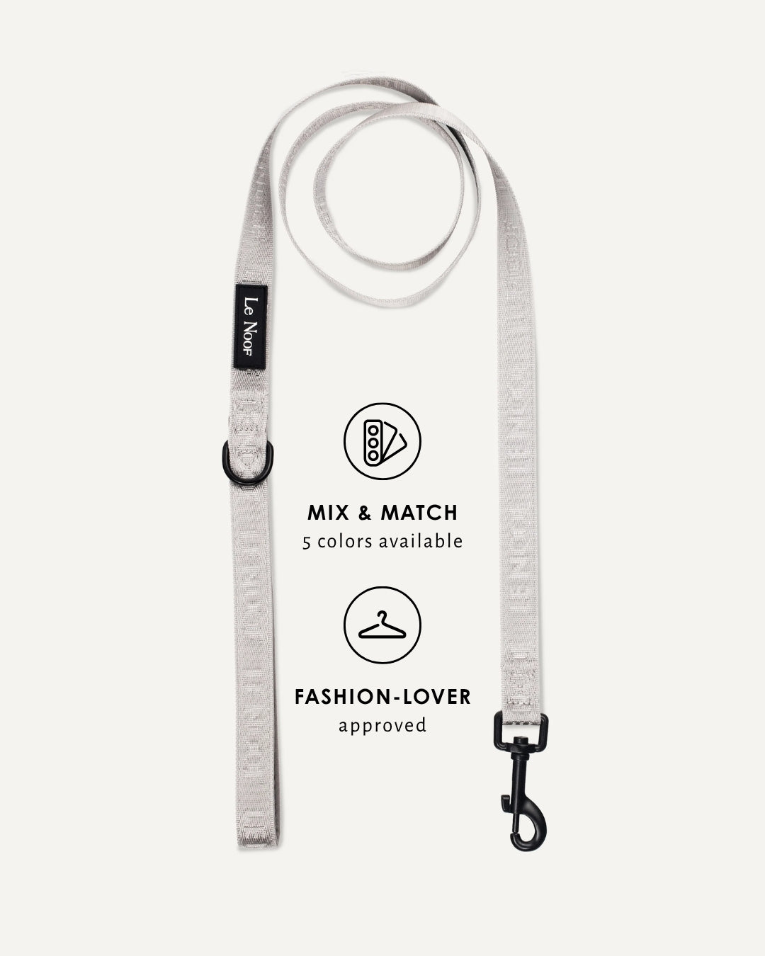 Grey jacquard dog leash, Le Noof