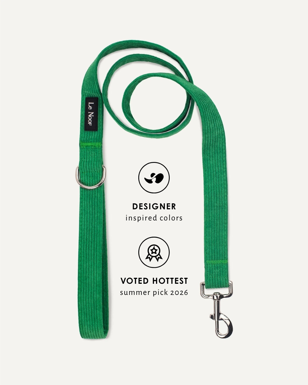 Kelly green corduroy dog leash, Le Noof