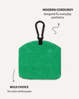 Kelly green corduroy dog treat pouch back view, Le Noof