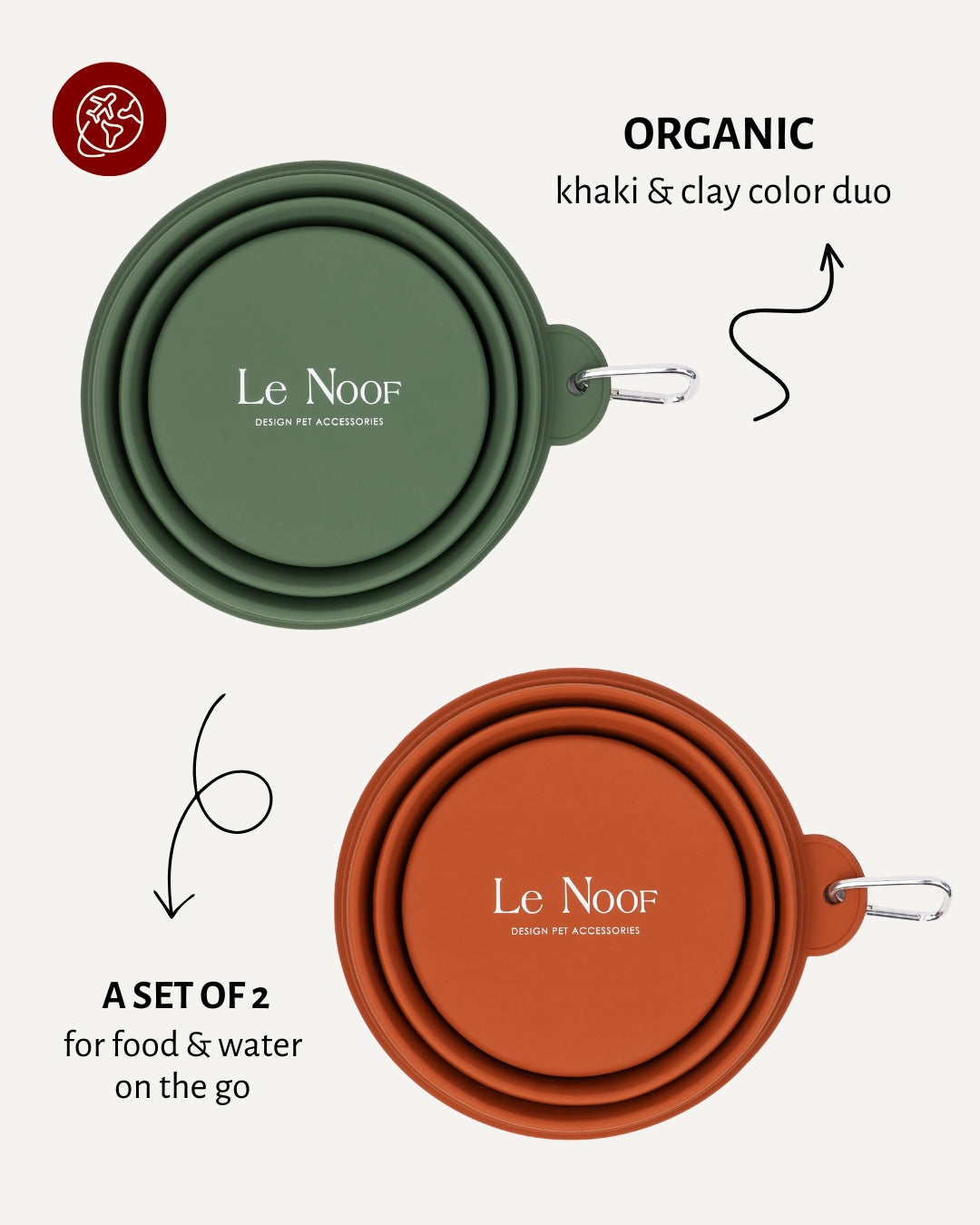 Green & Brown travel dog bowls 