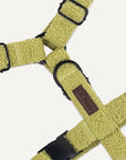Kelly green teddy dog harness with Le Noof logo super closeup