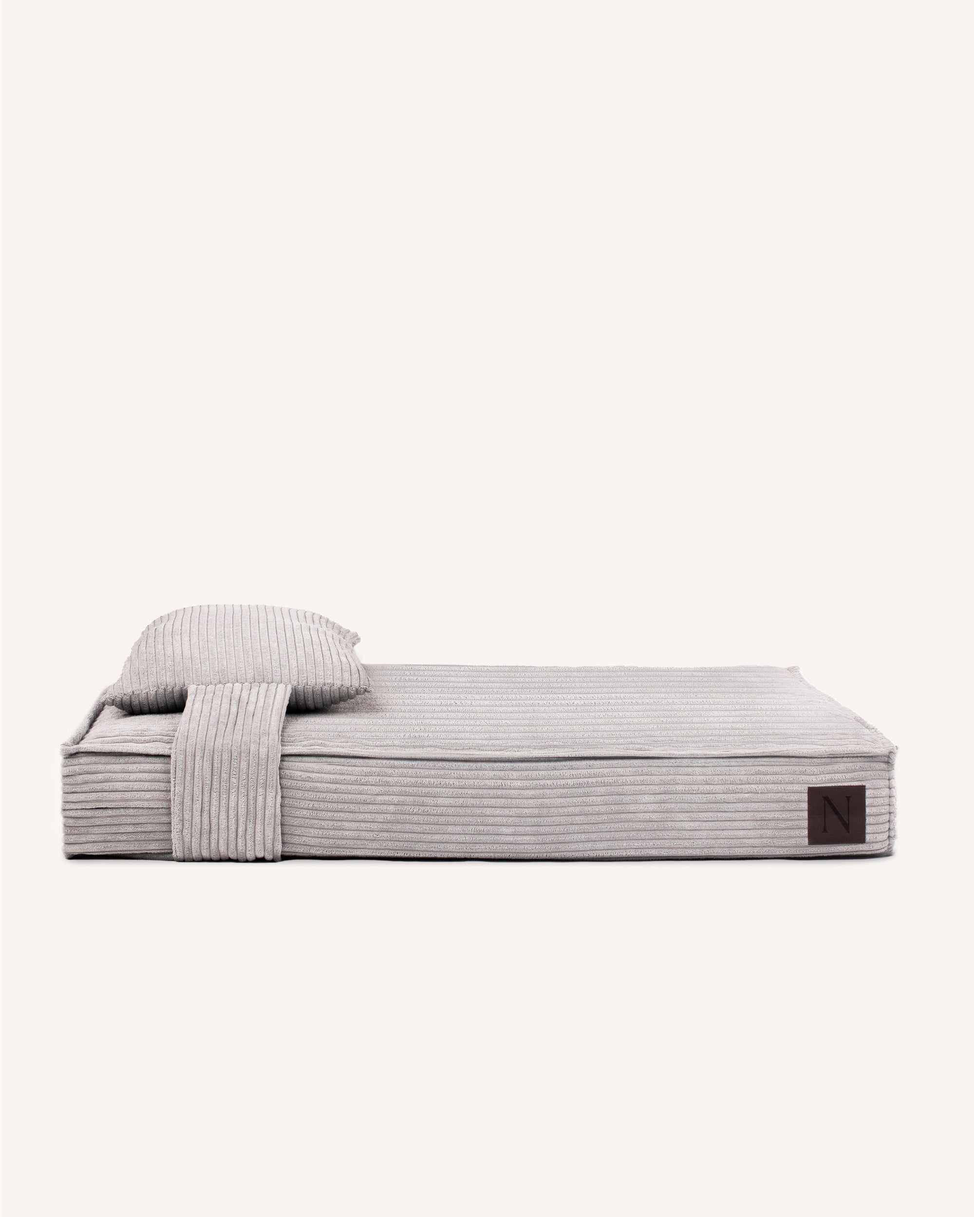 Grey Corduroy Premium Orthopedic Dog bed from Le Noof on white background