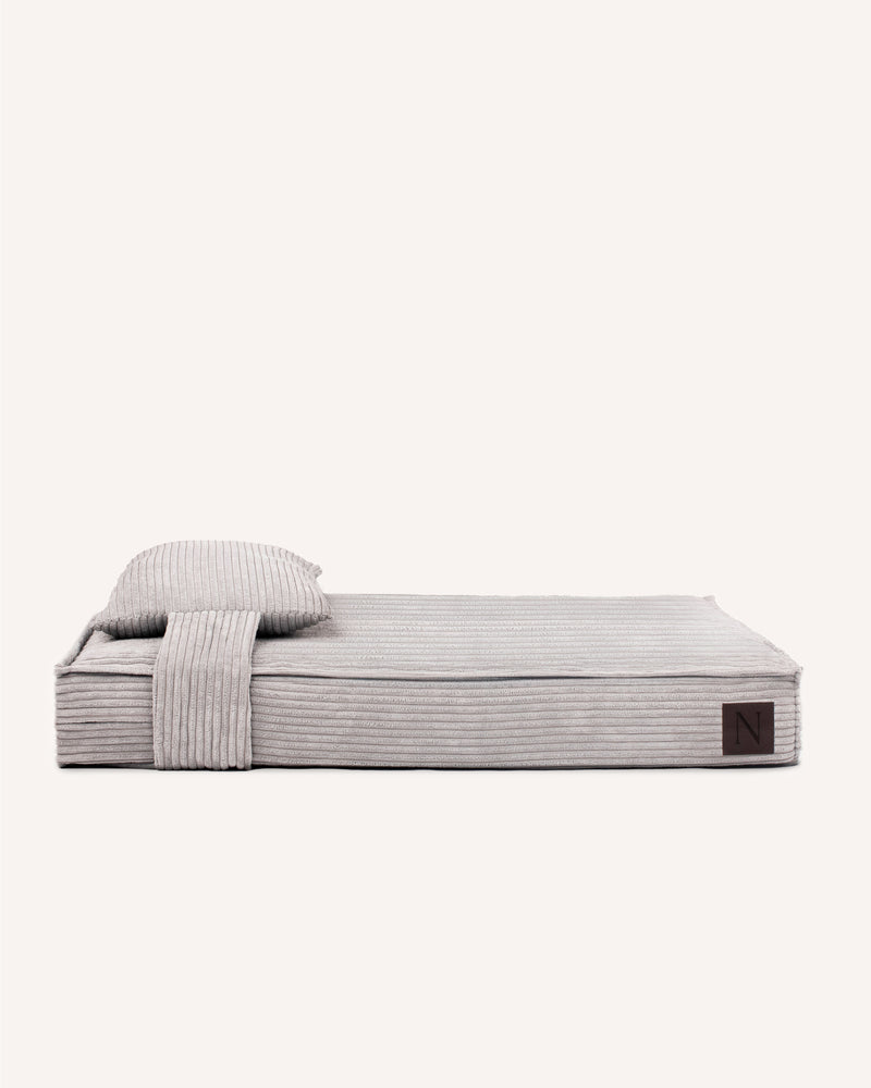 Grey Corduroy Premium Orthopedic Dog bed from Le Noof on white background