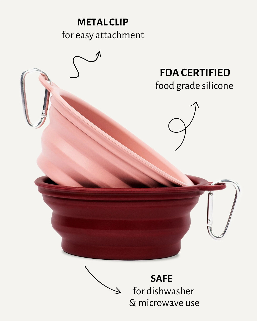 Red & Pink travel dog bowls