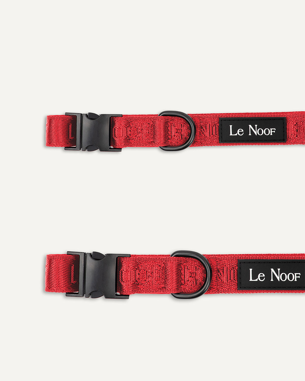 red jacquard dog collar size comparison by Le Noof
