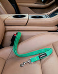 Kelly green corduroy dog seatbelt, Le Noof