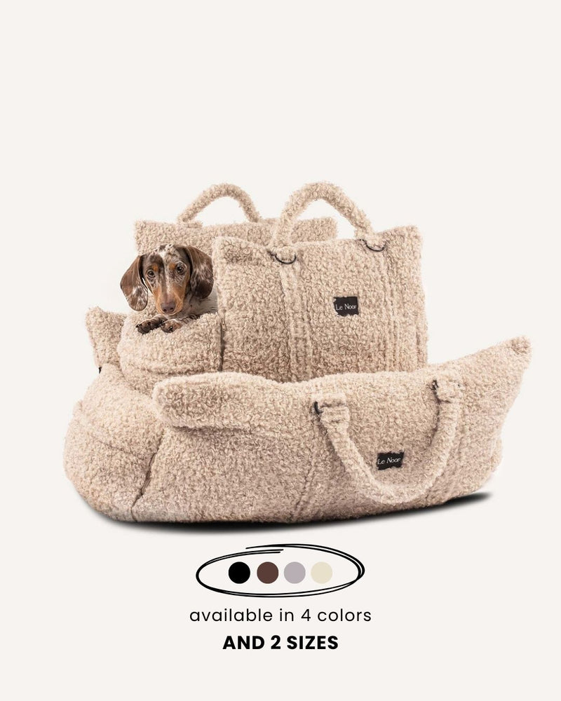 Beige Teddy Travel Car Dog Bed
